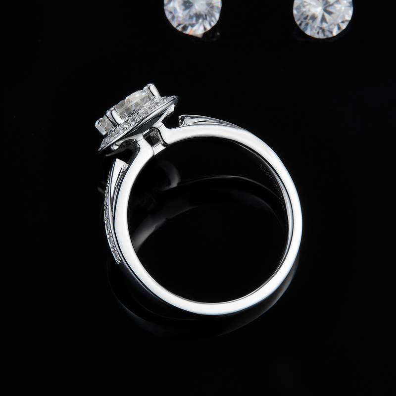 圆包Women's RingS925银镀白金定制选款主石Moissanite1.0ct/副石高碳钻