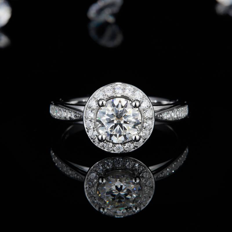 圆包Women's RingS925银镀白金定制选款主石Moissanite1.0ct/副石高碳钻