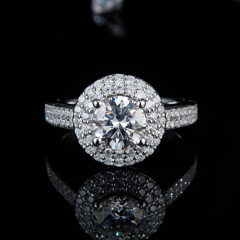 圆包Women's RingS925银镀白金定制选款主石Moissanite1.2ct/副石高碳钻