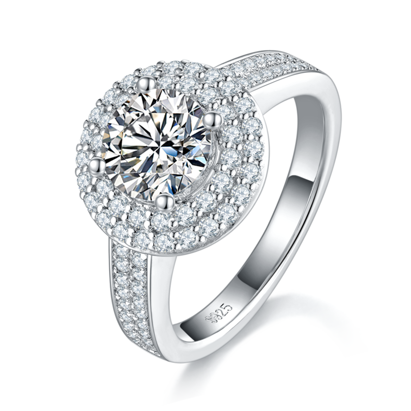 圆包Women's RingS925银镀白金定制选款主石Moissanite1.2ct/副石高碳钻