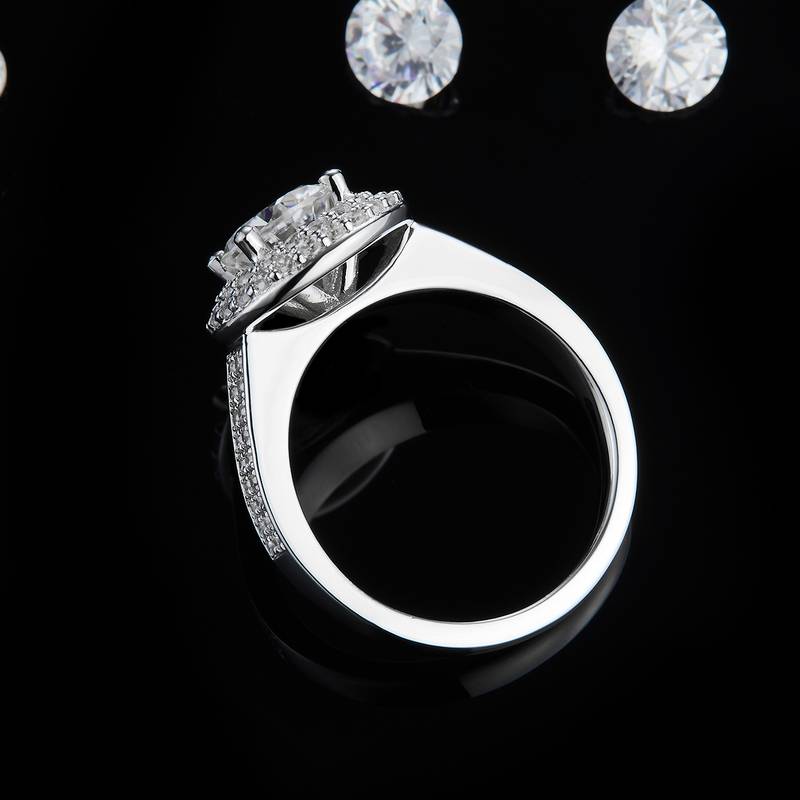 圆包Women's RingS925银镀白金定制选款主石Moissanite1.2ct/副石高碳钻