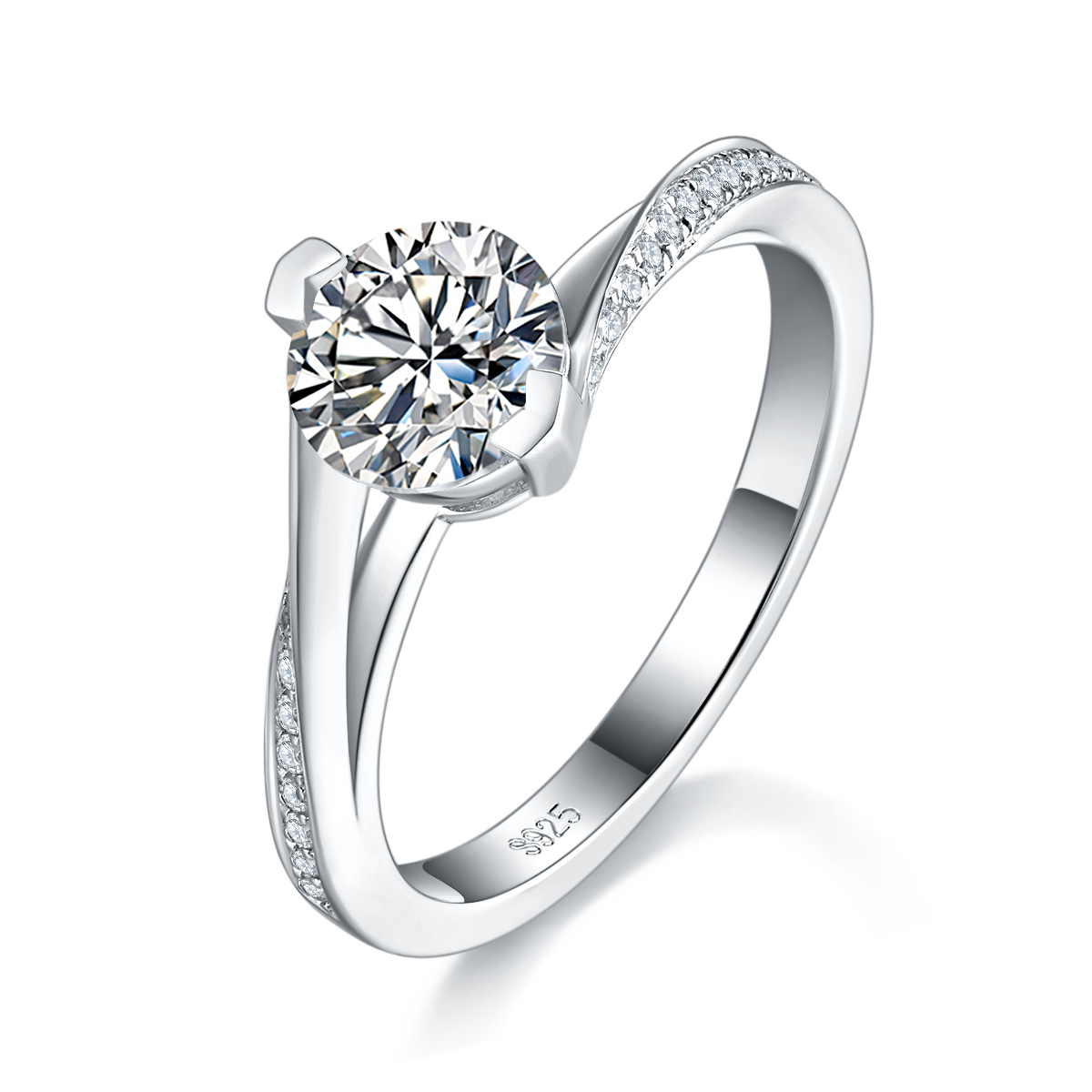 Twisted Arm Women's Ring S925 Silver Plated Platinum Customized Selection Main Stone Moissanite 1.0ct/Sub Stone Cubic Zirconia