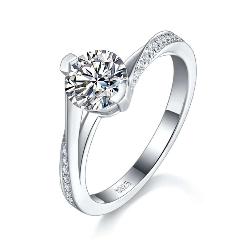 扭臂Women's RingS925银镀白金定制选款主石Moissanite1.0ct/副石高碳钻