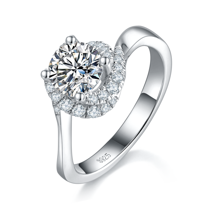 扭臂圆包Women's RingS925银镀白金定制选款主石Moissanite1.0ct/副石高碳钻
