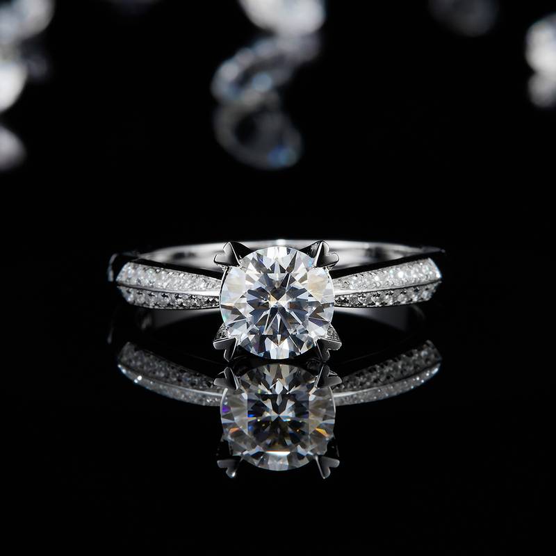 单头Women's RingS925银镀白金定制选款主石Moissanite1.0ct/副石高碳钻