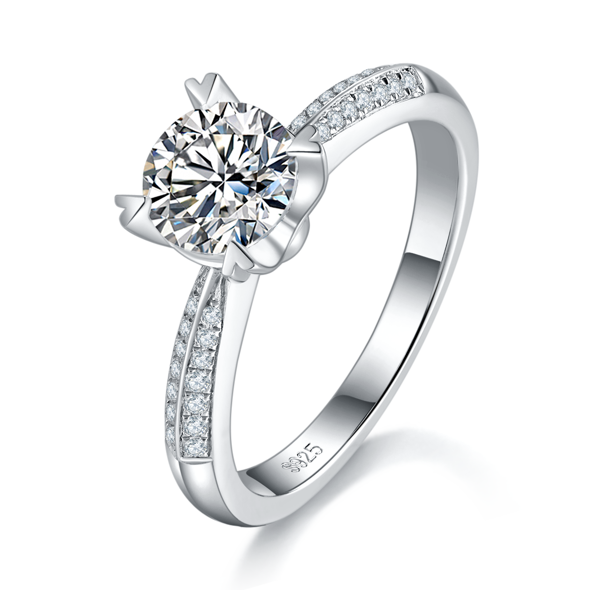 Single Head Women's Ring S925 Silver Plated Platinum Customized Selection Main Stone Moissanite 1.0ct/Sub Stone Cubic Zirconia