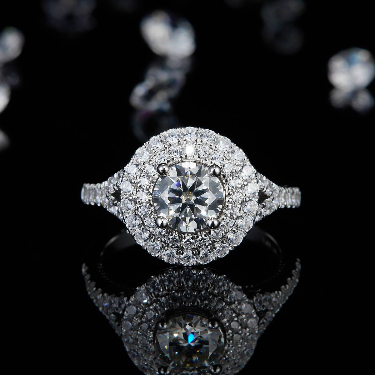 圆包女戒S925银镀白金定制选款主石莫桑钻1.0ct/副石高碳钻