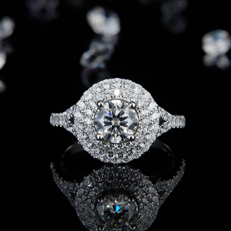 圆包Women's RingS925银镀白金定制选款主石Moissanite1.0ct/副石高碳钻