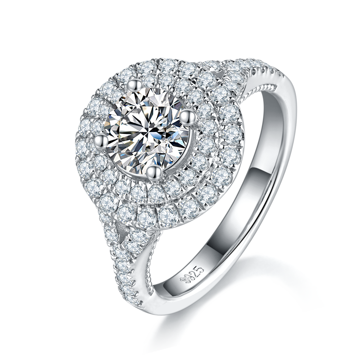 圆包女戒S925银镀白金定制选款主石莫桑钻1.0ct/副石高碳钻