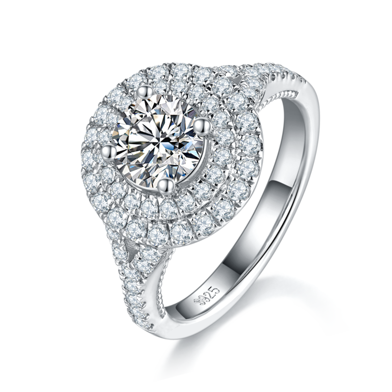 圆包Women's RingS925银镀白金定制选款主石Moissanite1.0ct/副石高碳钻
