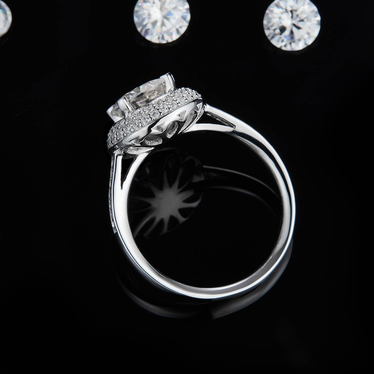 Round Bag Women's Ring S925 Silver Plated Platinum Customized Selection Main Stone Moissanite 1.5ct/Sub Stone Cubic Zirconia