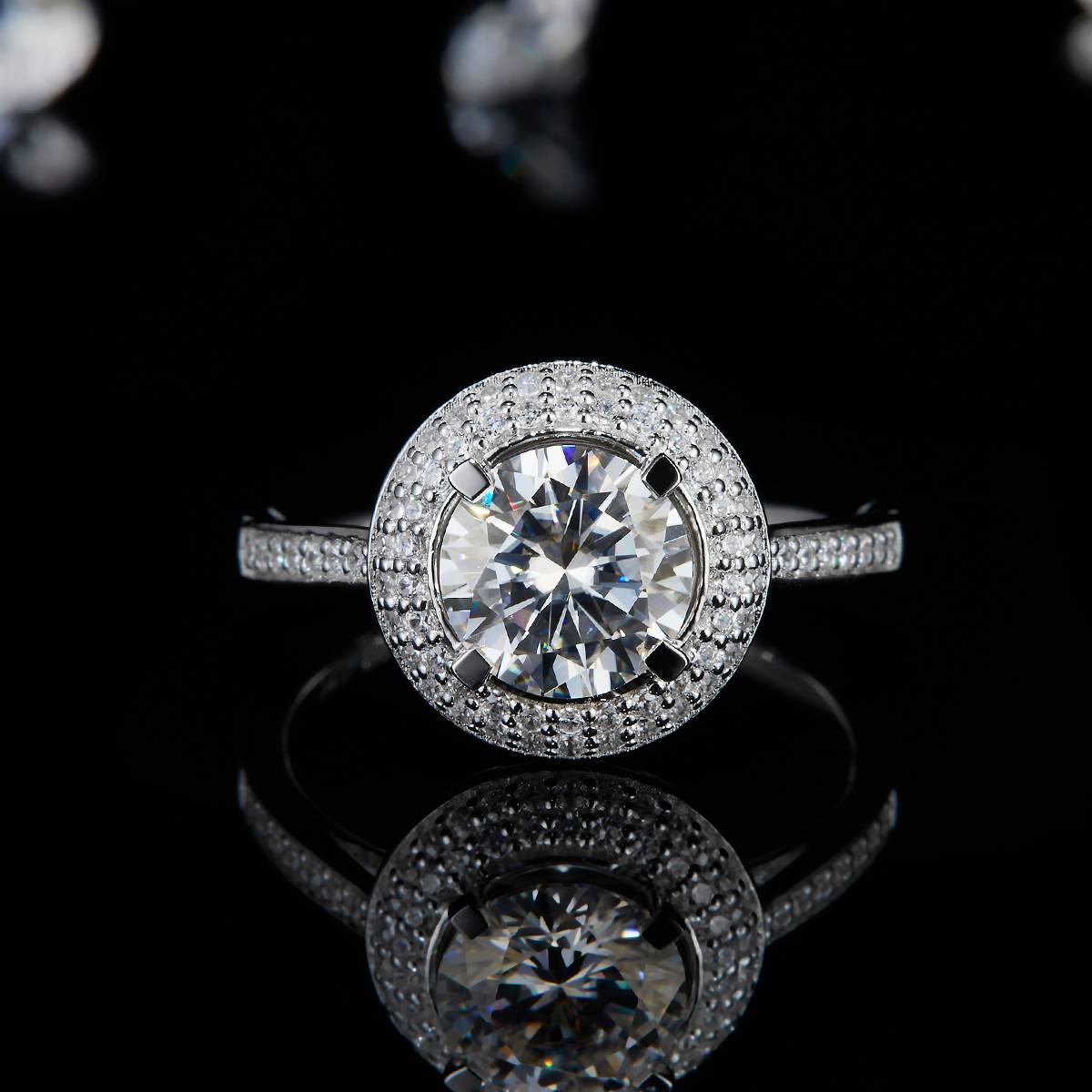 Round Bag Women's Ring S925 Silver Plated Platinum Customized Selection Main Stone Moissanite 1.5ct/Sub Stone Cubic Zirconia