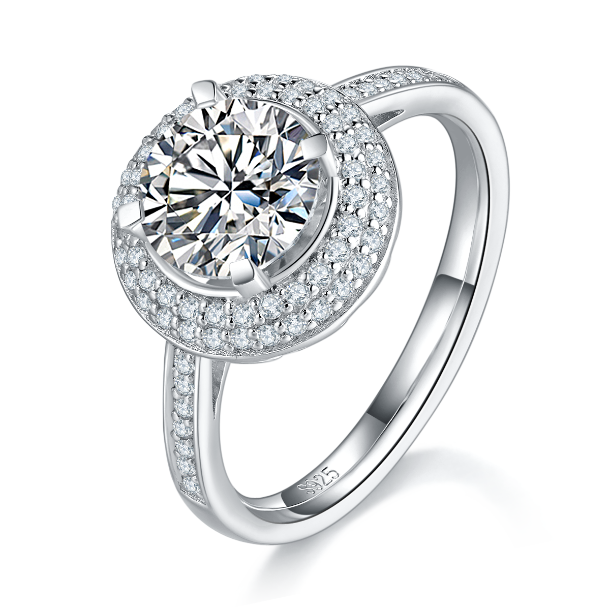 Round Bag Women's Ring S925 Silver Plated Platinum Customized Selection Main Stone Moissanite 1.5ct/Sub Stone Cubic Zirconia