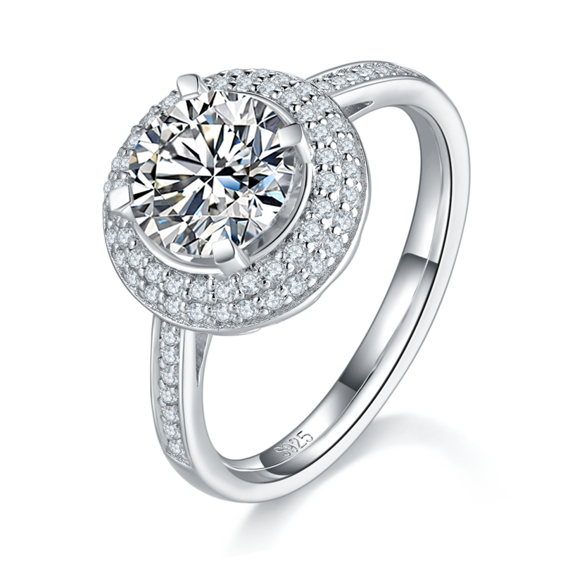 圆包女戒S925银镀白金定制选款主石莫桑钻1.5ct/副石高碳钻
