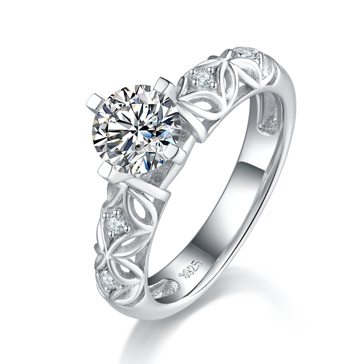 S925银镀白金主副套戒叠戴女戒定制选款主石莫桑钻1.0ct/副石高碳钻