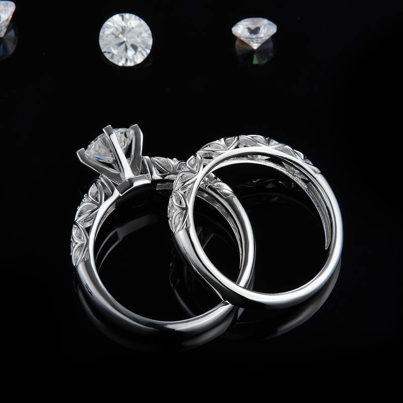 S925银镀白金主副套戒叠戴女戒定制选款主石莫桑钻1.0ct/副石高碳钻
