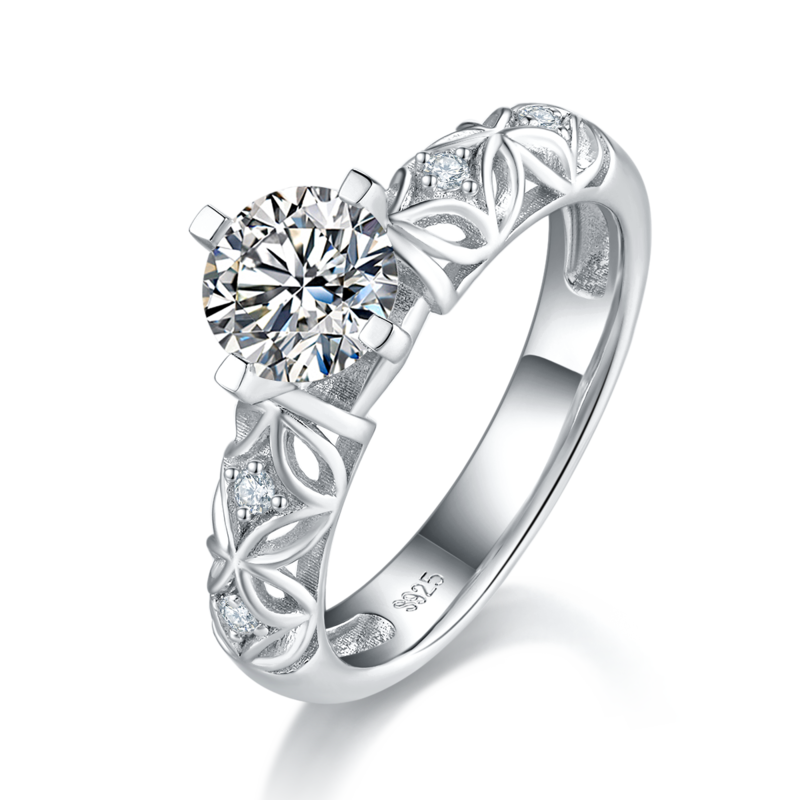 S925银镀白金主副套戒叠戴女戒定制选款主石莫桑钻1.0ct/副石高碳钻