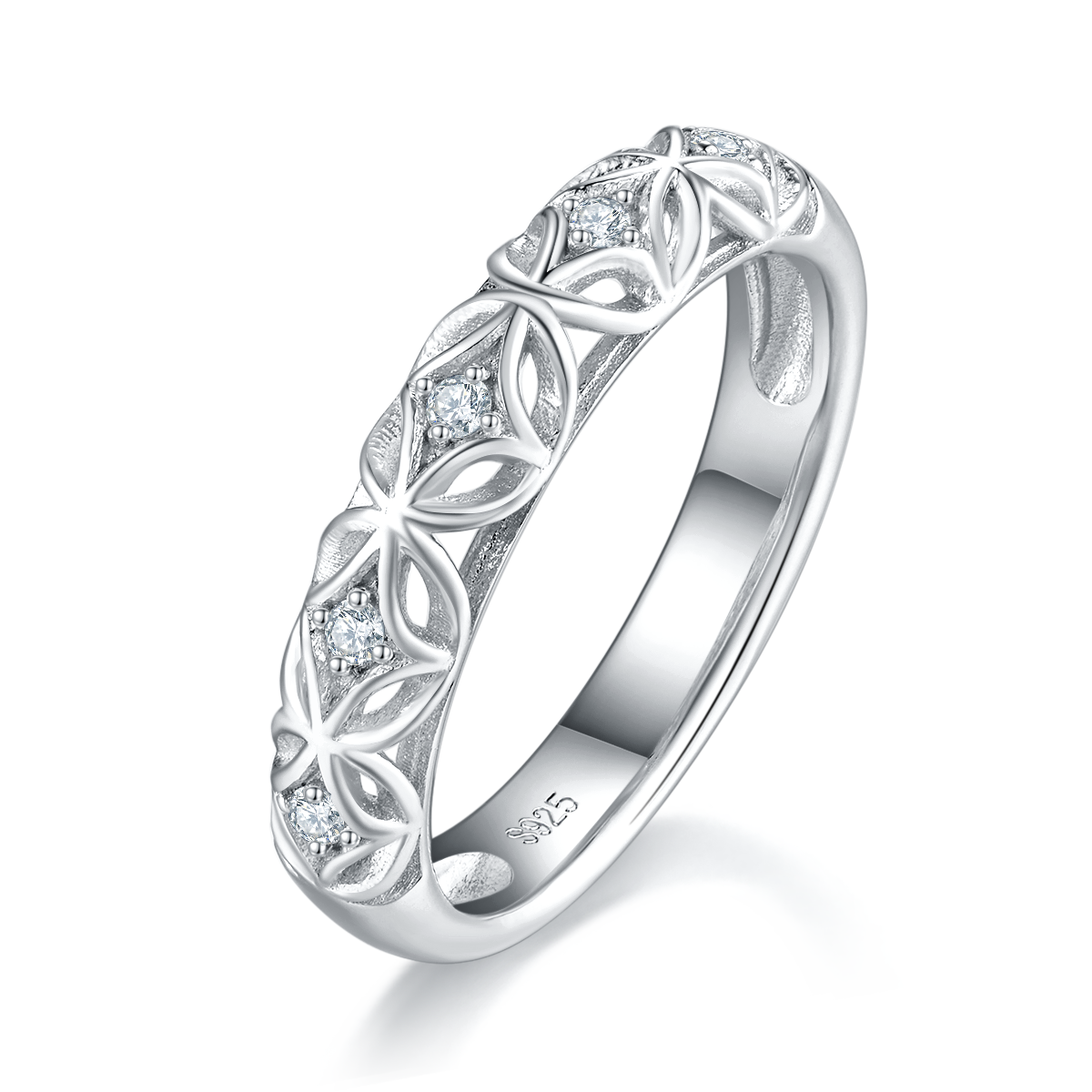 S925银镀白金主副套戒叠戴女戒定制选款主石莫桑钻1.0ct/副石高碳钻