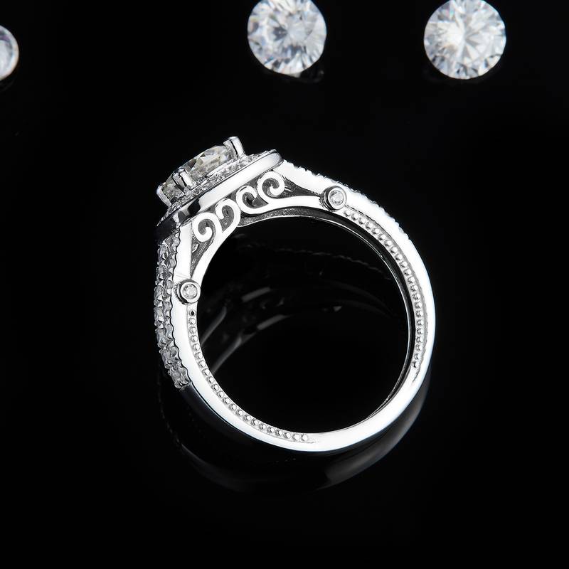 豪华方包圆钻Women's RingS925银镀白金定制选款主石Moissanite1.0ct/副石高碳钻
