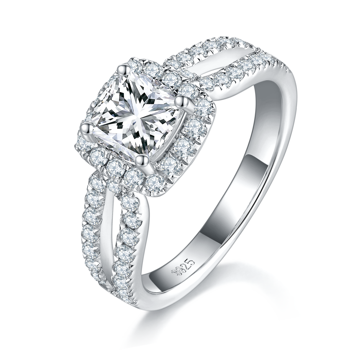 Light Luxury Pillow shaped Women's Ring S925 Silver Plated Platinum Customized Selection Main Stone Moissanite 1.0ct/Sub Stone Cubic Zirconia
