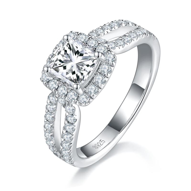 Affordable Luxury枕形Women's RingS925银镀白金定制选款主石Moissanite1.0ct/副石高碳钻