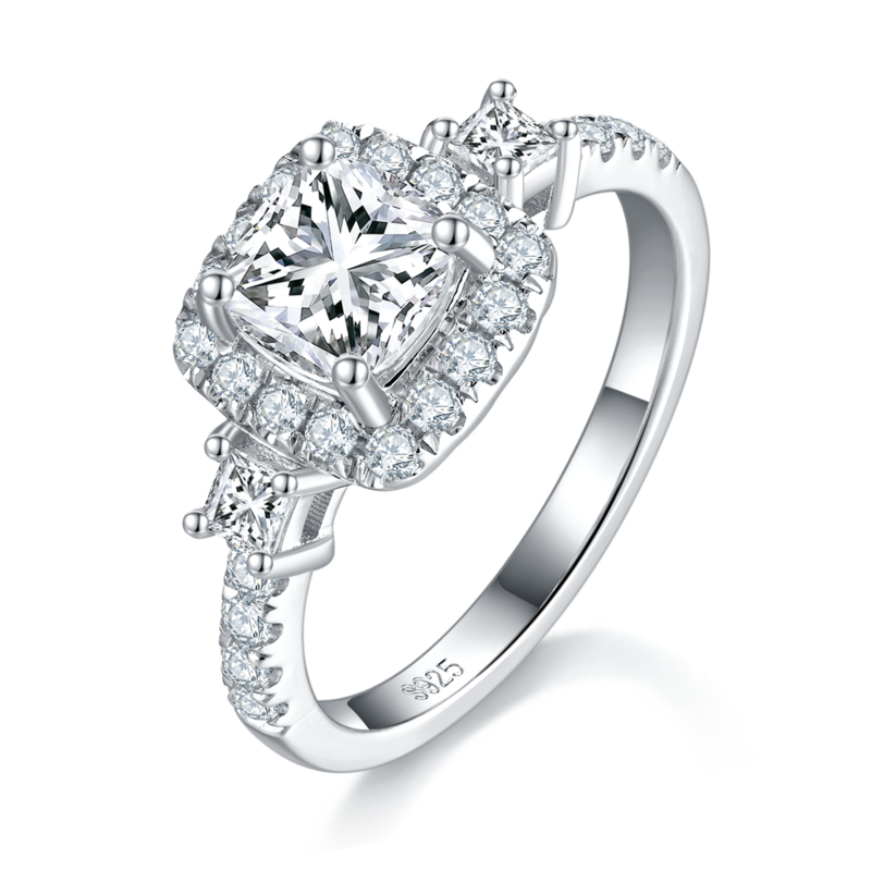 轻奢枕形女戒S925银镀白金定制选款主石莫桑钻1.0ct/副石高碳钻