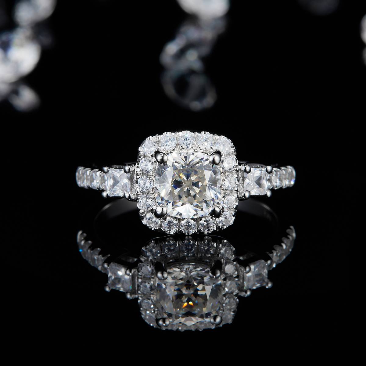 Light Luxury Pillow shaped Women's Ring S925 Silver Plated Platinum Customized Selection Main Stone Moissanite 1.0ct/Sub Stone Cubic Zirconia