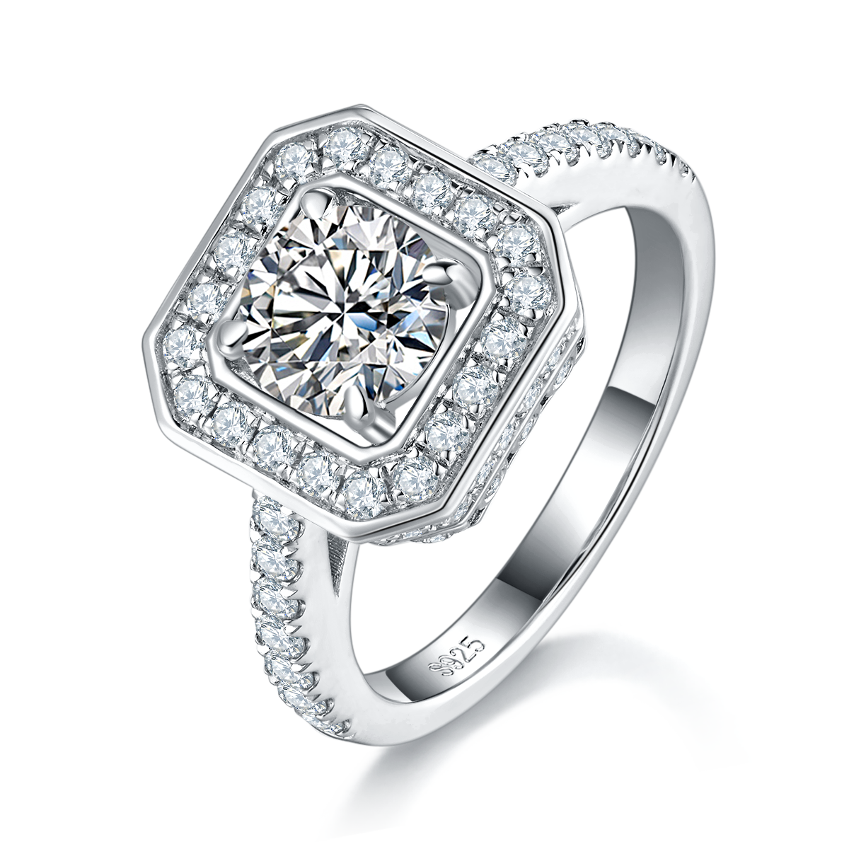 S925 Silver Plated Platinum Primary and Secondary Set Ring Stacked Women's Ring Customized Selection Main Stone Moissanite 1.0ct/Side Stone Cubic Zirconia
