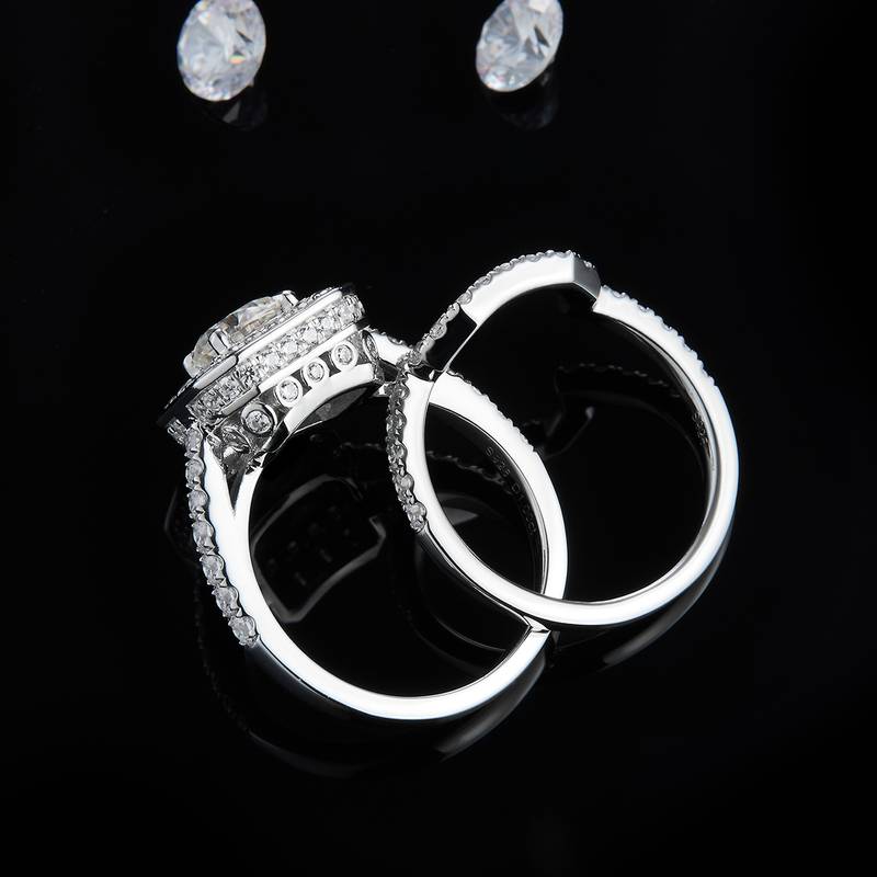 S925银镀白金主副套戒叠戴Women's Ring定制选款主石Moissanite1.0ct/副石高碳钻