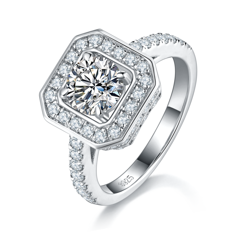 S925银镀白金主副套戒叠戴Women's Ring定制选款主石Moissanite1.0ct/副石高碳钻