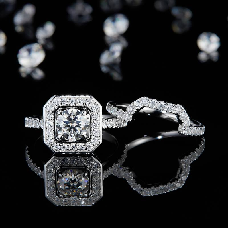 S925银镀白金主副套戒叠戴Women's Ring定制选款主石Moissanite1.0ct/副石高碳钻