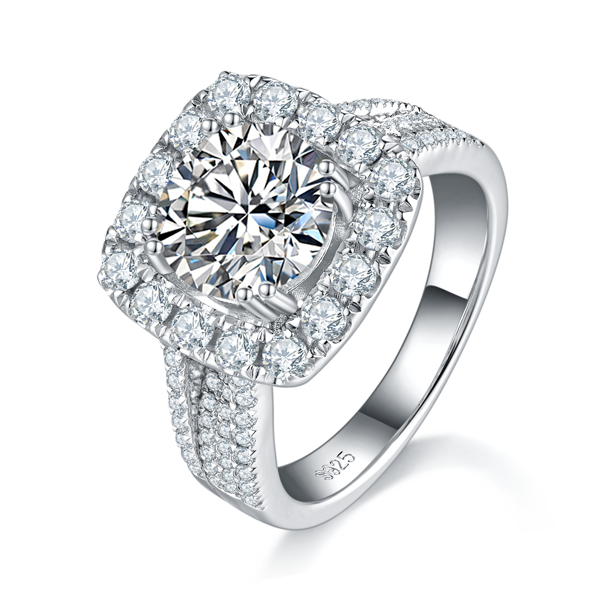 豪华满钻女戒S925银镀白金定制选款主石莫桑钻2.5ct/副石高碳钻