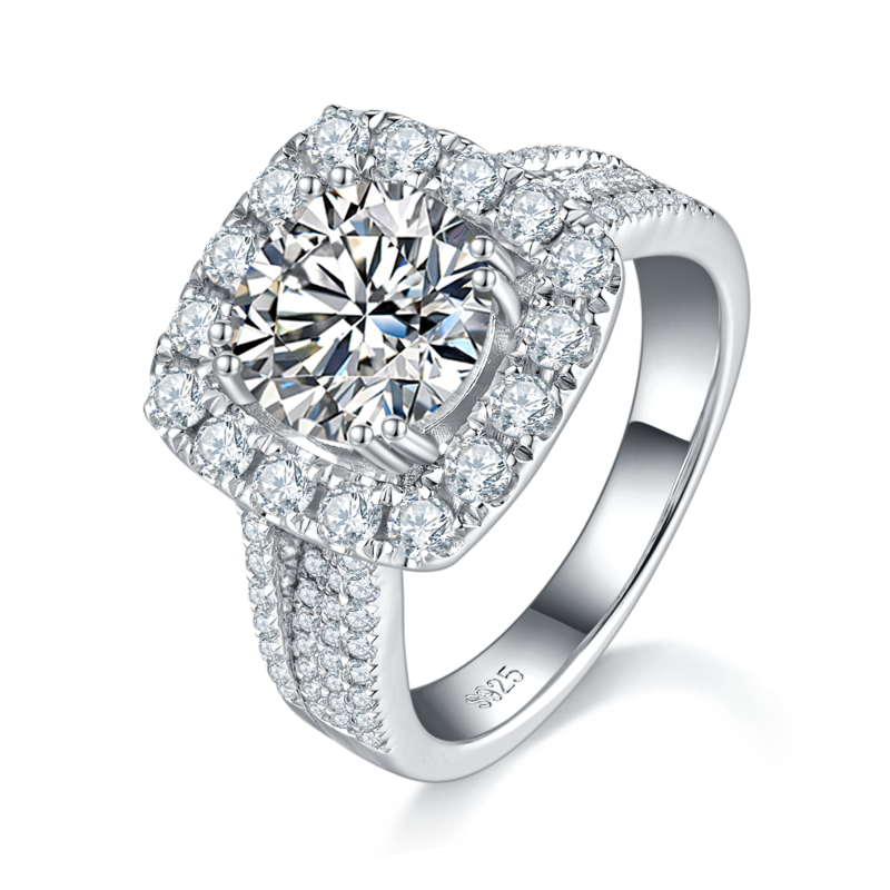 豪华满钻Women's RingS925银镀白金定制选款主石Moissanite2.5ct/副石高碳钻