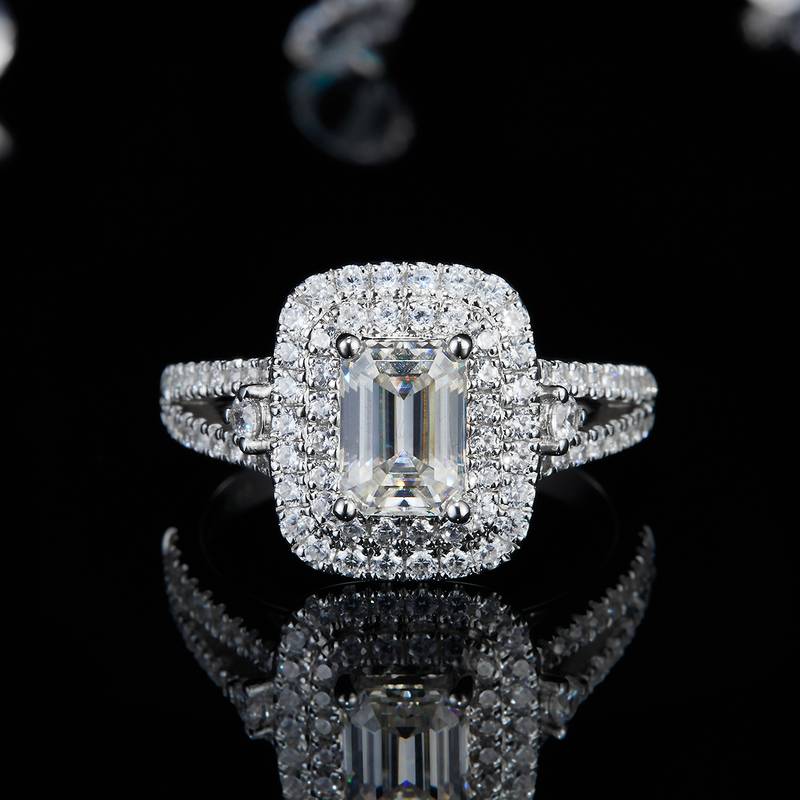 Affordable Luxury满钻祖母切Women's RingS925银镀白金定制选款主石Moissanite1.0ct/副石高碳钻