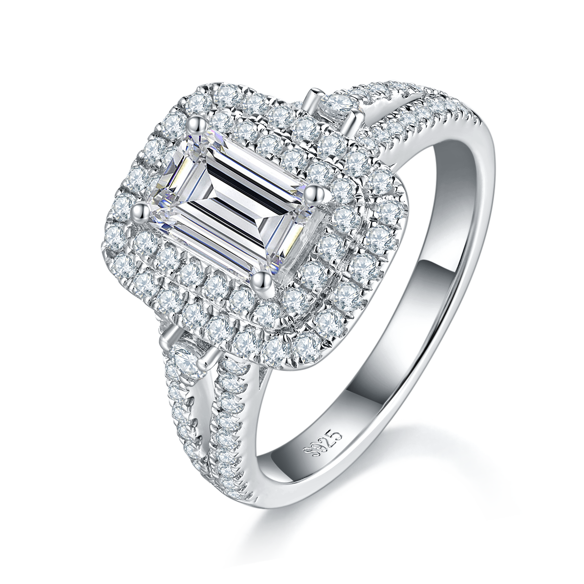 Light Luxury Full Diamond Grandmother Cut Women's Ring S925 Silver Plated Platinum Customized Selection Main Stone Moissanite 1.0ct/Side Stone Cubic Zirconia