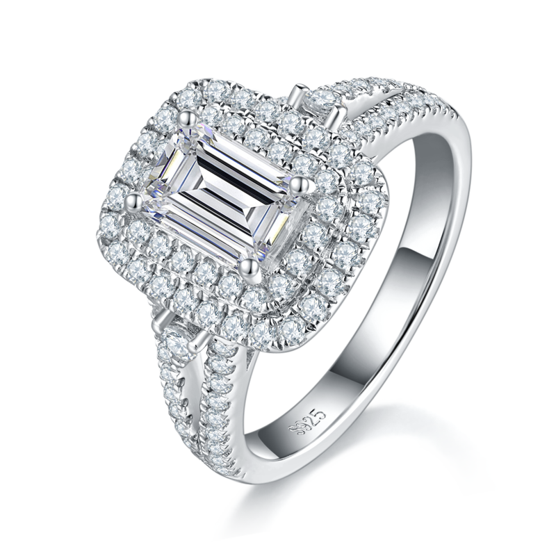 Affordable Luxury满钻祖母切Women's RingS925银镀白金定制选款主石Moissanite1.0ct/副石高碳钻