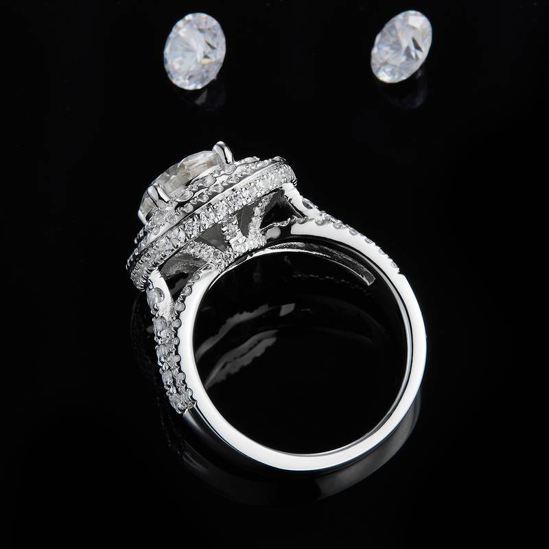豪华满钻Women's RingS925银镀白金定制选款主石Moissanite2.5ct/副石高碳钻