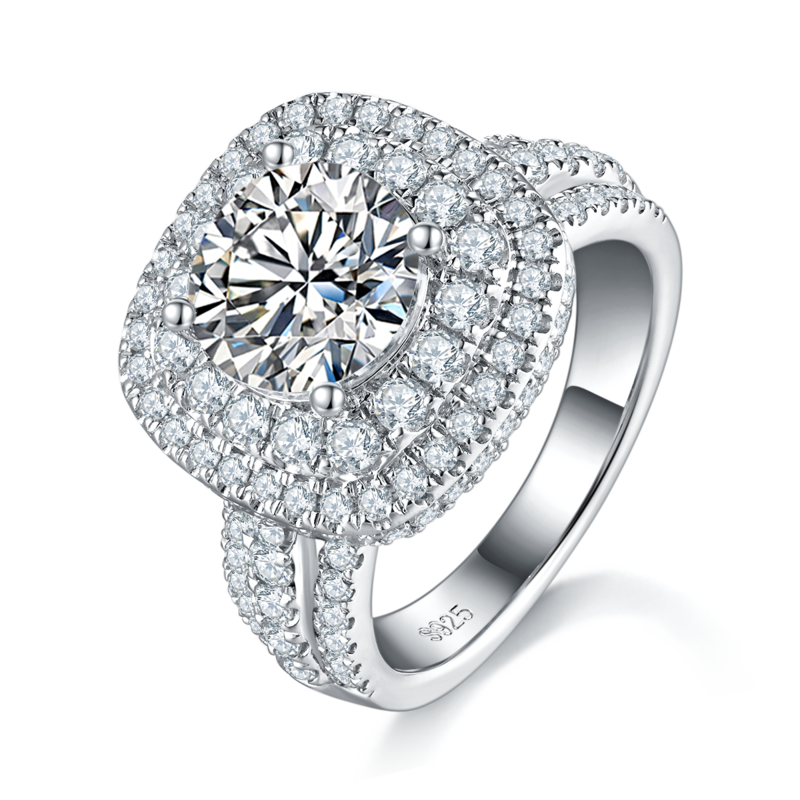 豪华满钻Women's RingS925银镀白金定制选款主石Moissanite2.5ct/副石高碳钻
