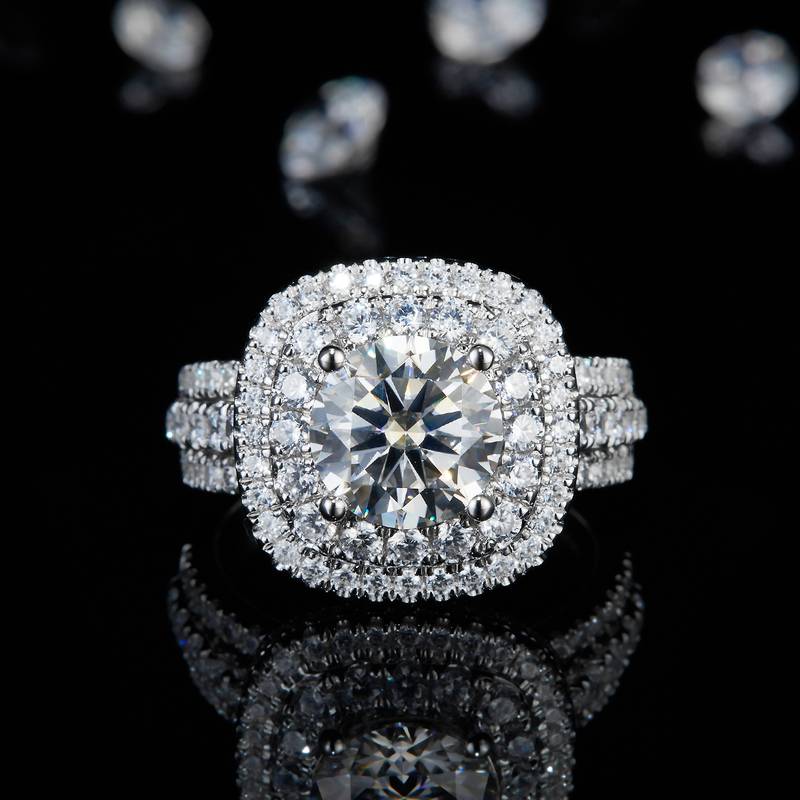豪华满钻Women's RingS925银镀白金定制选款主石Moissanite2.5ct/副石高碳钻