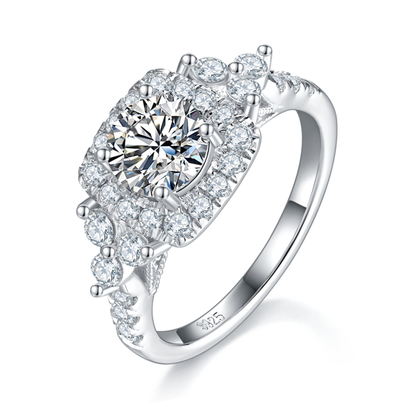 Affordable Luxury满钻Women's RingS925银镀白金定制选款主石Moissanite1.0ct/副石高碳钻