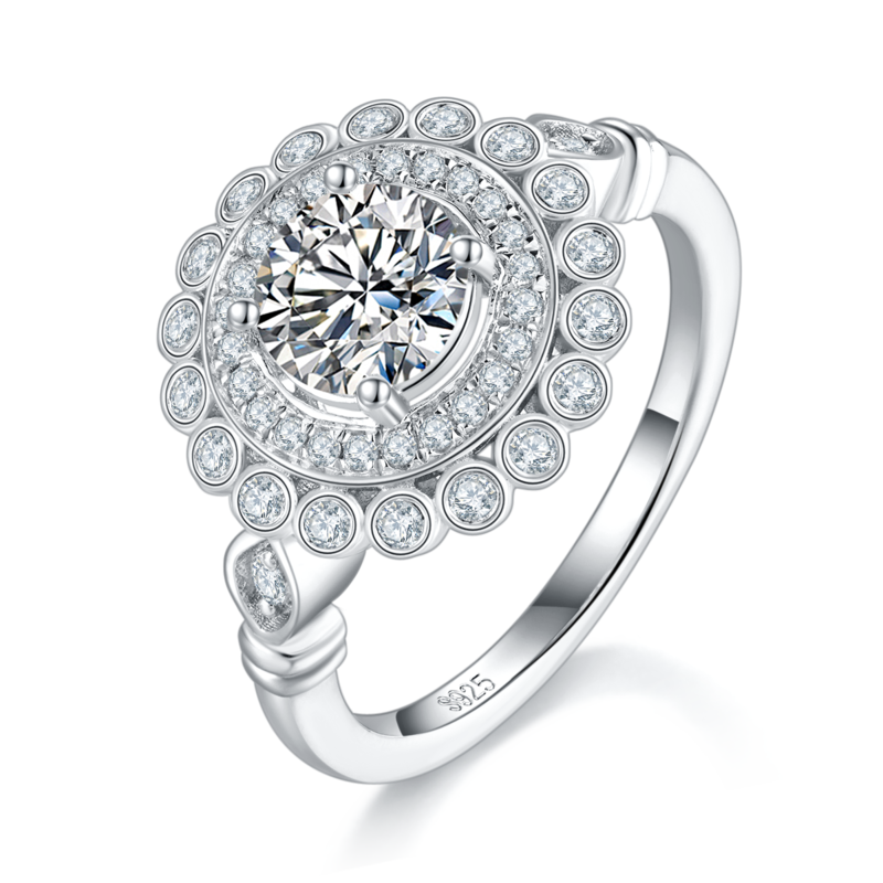 S925银镀白金女戒定制选款主石莫桑钻1.0ct/副石高碳钻