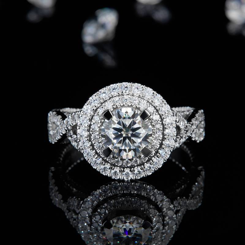 Affordable Luxury满钻Women's RingS925银镀白金定制选款主石Moissanite1.0ct/副石高碳钻