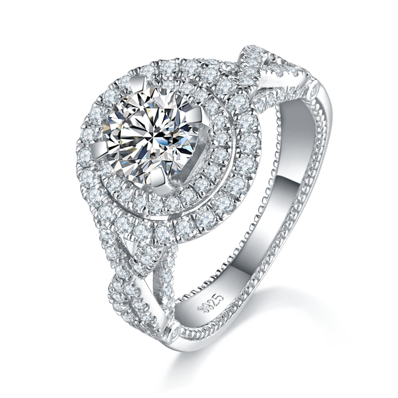 Affordable Luxury满钻Women's RingS925银镀白金定制选款主石Moissanite1.0ct/副石高碳钻