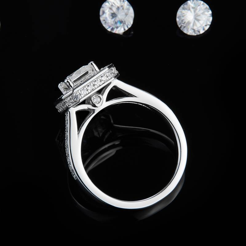 公主方Women's RingS925银镀白金定制选款主石Moissanite1.0ct/副石高碳钻
