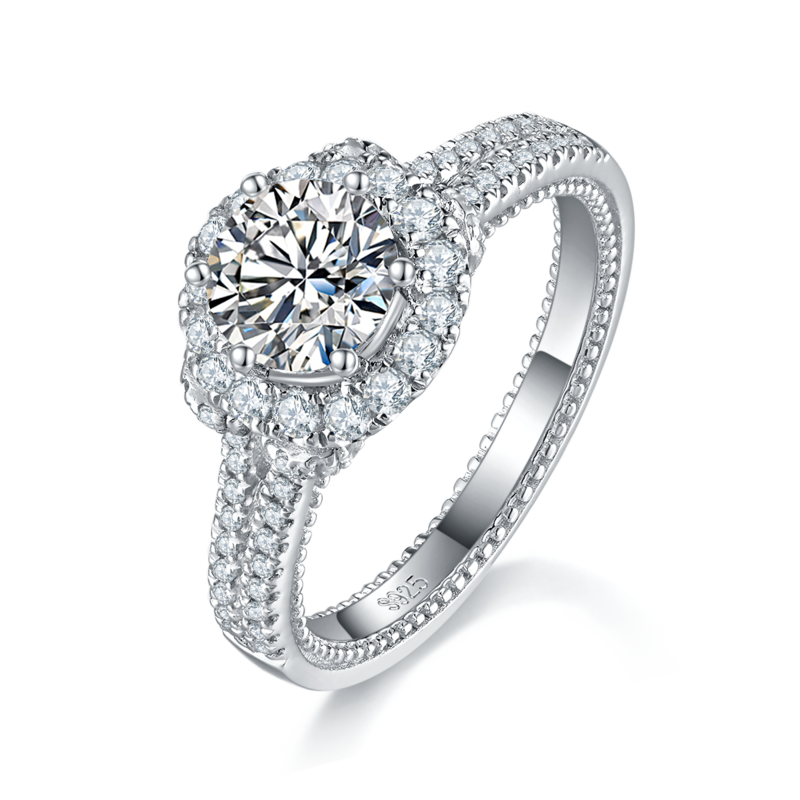 Affordable Luxury满钻Women's RingS925银镀白金定制选款主石Moissanite1.0ct/副石高碳钻
