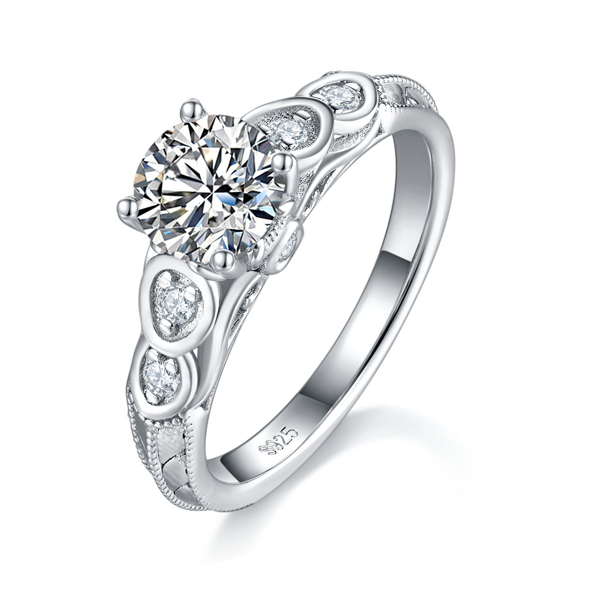 Single Head Women's Ring S925 Silver Plated Platinum Customized Selection Main Stone Moissanite 1.0ct/Side Stone Cubic Zirconia