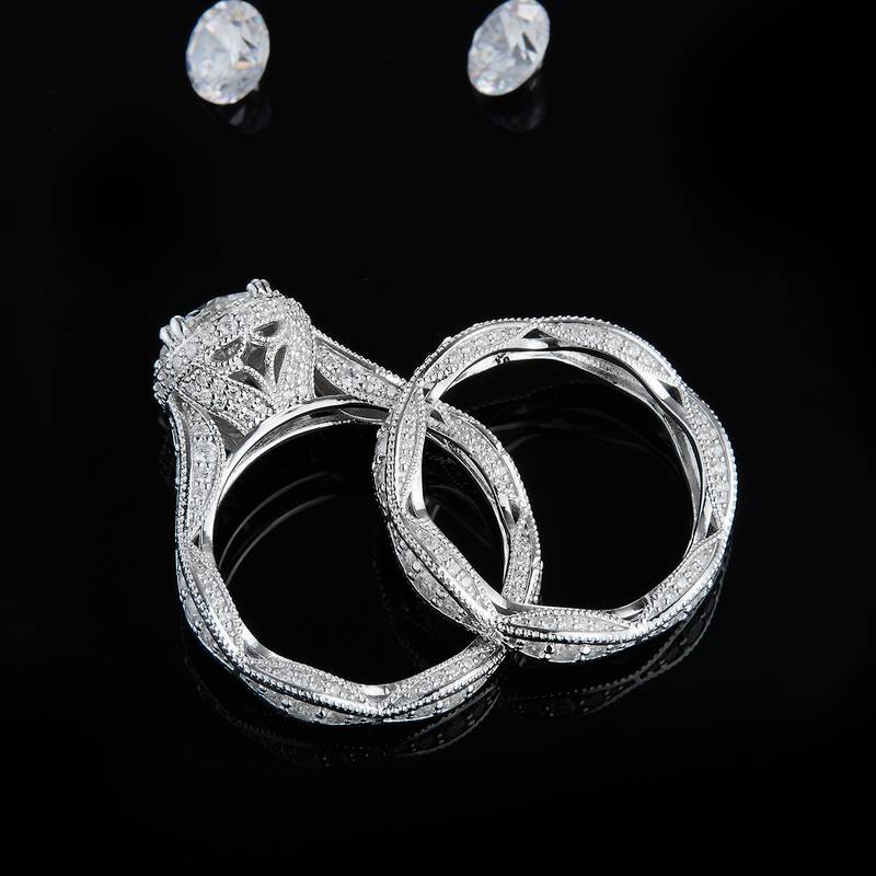 S925银镀白金主副套戒叠戴Women's Ring定制选款主石Moissanite1.5ct/副石高碳钻