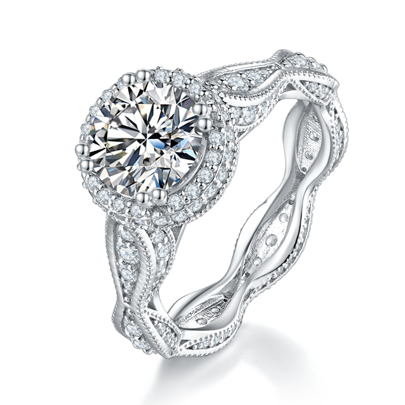 S925银镀白金主副套戒叠戴Women's Ring定制选款主石Moissanite1.5ct/副石高碳钻
