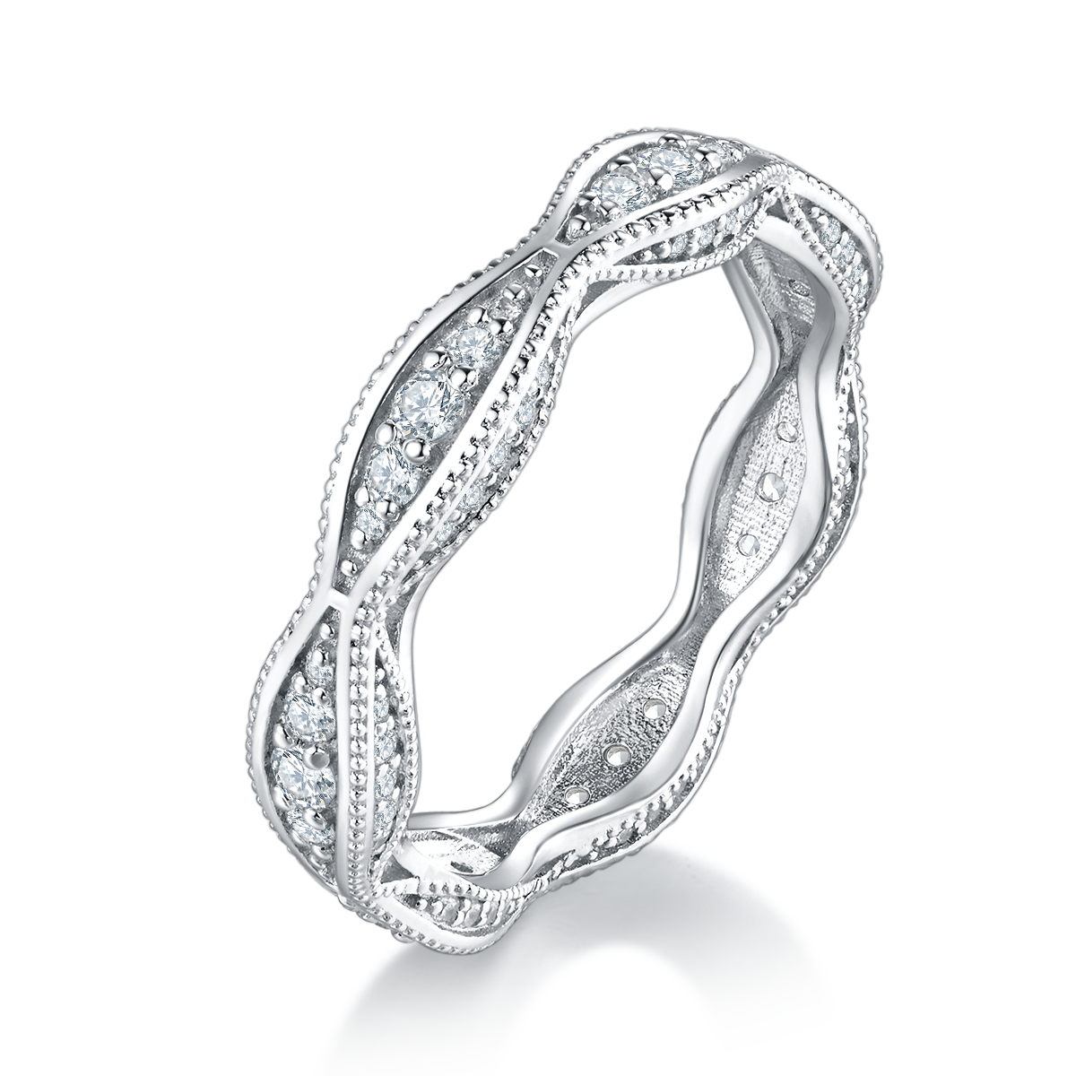 S925 Silver Plated Platinum Primary and Secondary Set Ring Stacked Women's Ring Customized Selection Main Stone Moissanite 1.5ct/Side Stone Cubic Zirconia