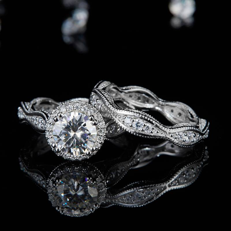 S925银镀白金主副套戒叠戴Women's Ring定制选款主石Moissanite1.5ct/副石高碳钻